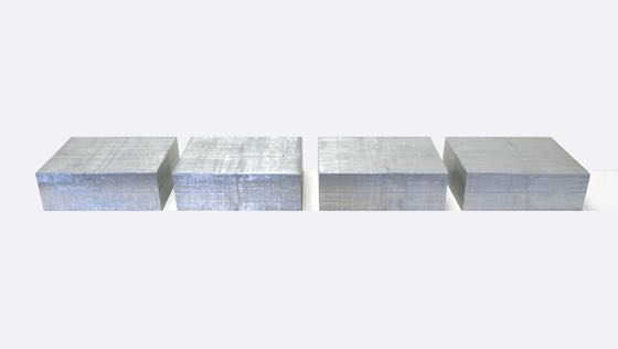 2020_2021_Blocks B4-13-16_Karton_Aluminiumklebeband_gekratzt_lackiert_je 10x21x29.7cm_180